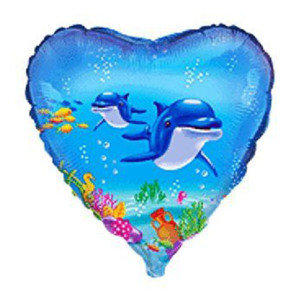 Фольгированный шар-сердце «Дельфины»